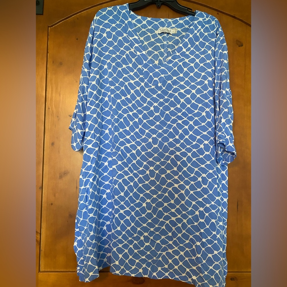 Tybee Island Clothing Company Blue White Print Tunic Dress Size L